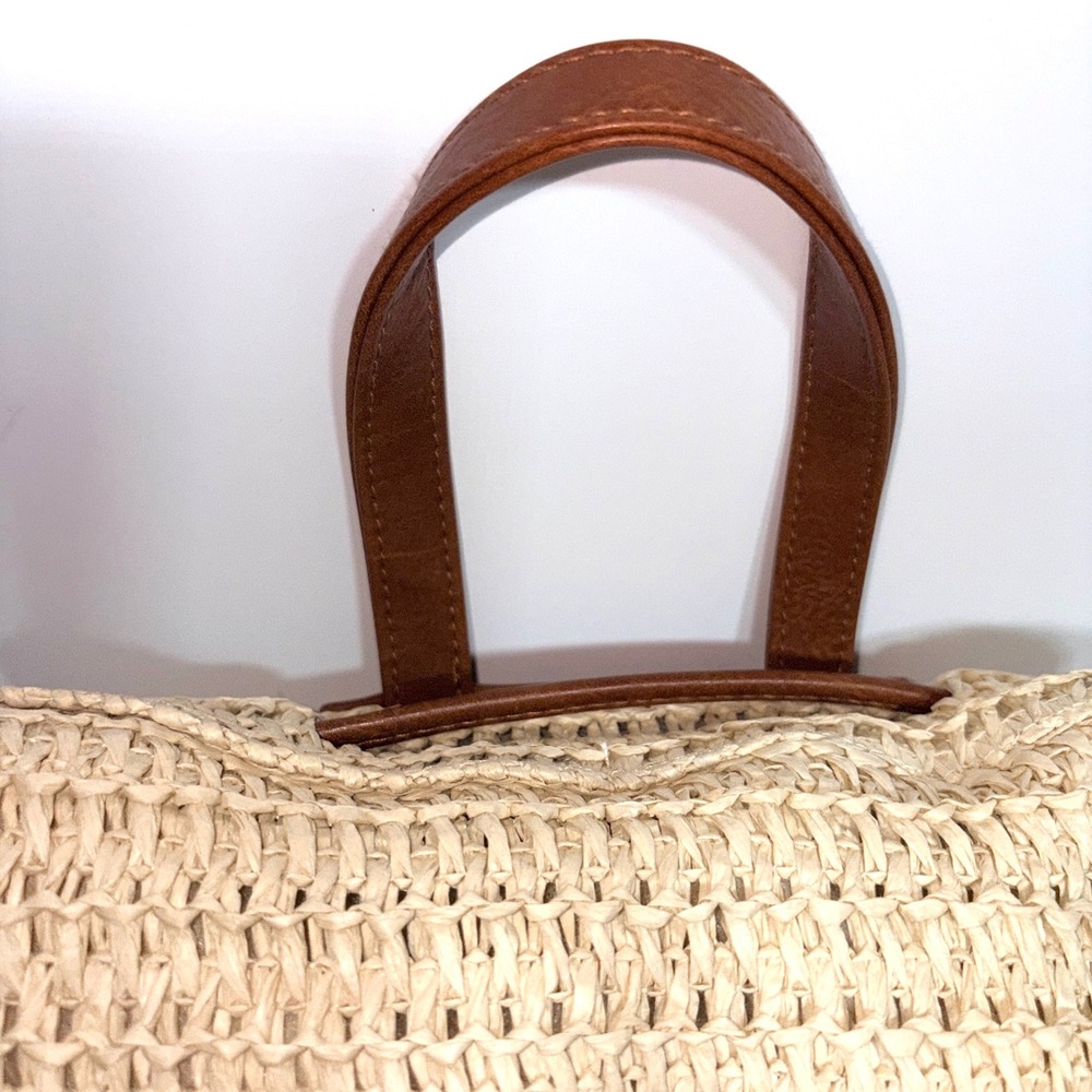 Roxy Woven Straw Backpack Cream Tan Striped Boho Beach Bag Drawstring RN114199 - Picture 10 of 16
